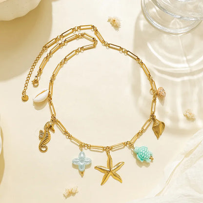 Κολιέ ατσάλινο με θαλασσινά στοιχεία - NE515