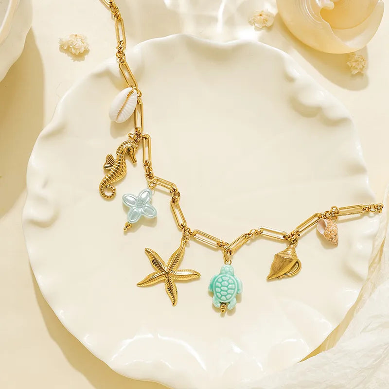 Κολιέ ατσάλινο με θαλασσινά στοιχεία - NE515