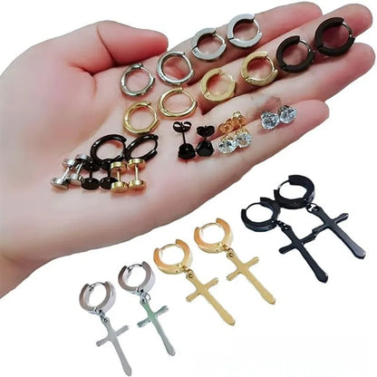 Σετ 15 ζευγάρια σκουλαρίκια ατσάλι 3 χρώματα-SET007