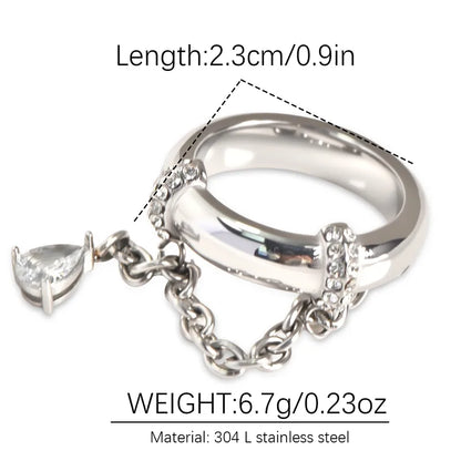 Δαχτυλίδι ατσάλι με αλυσίδα και κρύσταλλα-R238