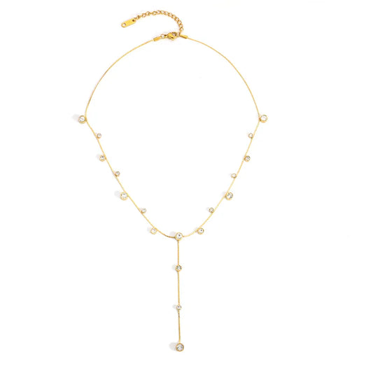 Colier din otel placat cu aur cu strasuri-NE423