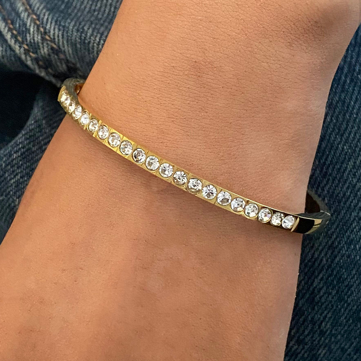 Bratara simpla din otel placat cu aur cu zircon-BR298