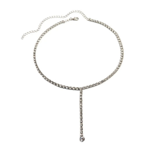 Brass necklace with rhinestones - w176