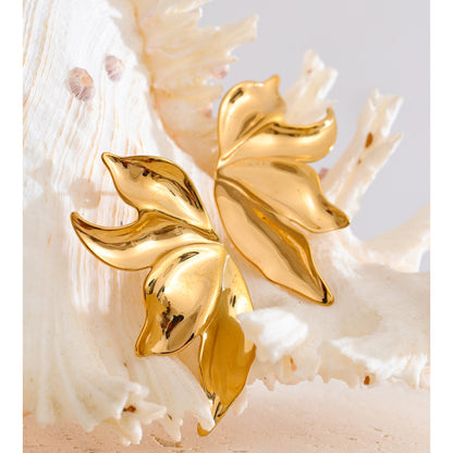 Σκουλαρίκια επιχρυσωμένο ατσάλι με φύλλα-EA654