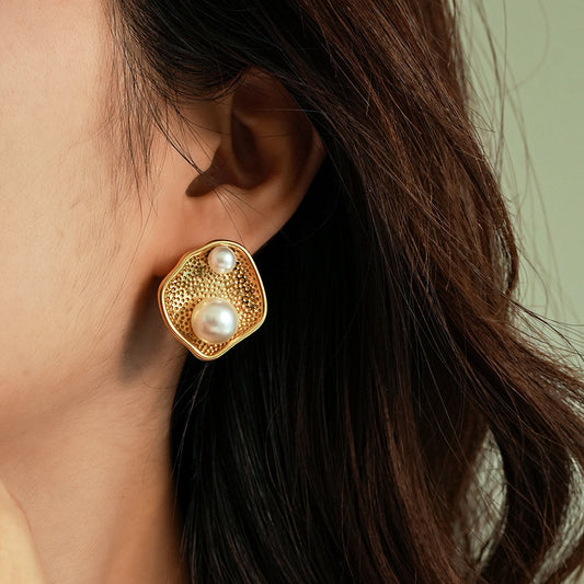 *Σκουλαρίκια χρυσό ατσάλι με πέρλες-EA542