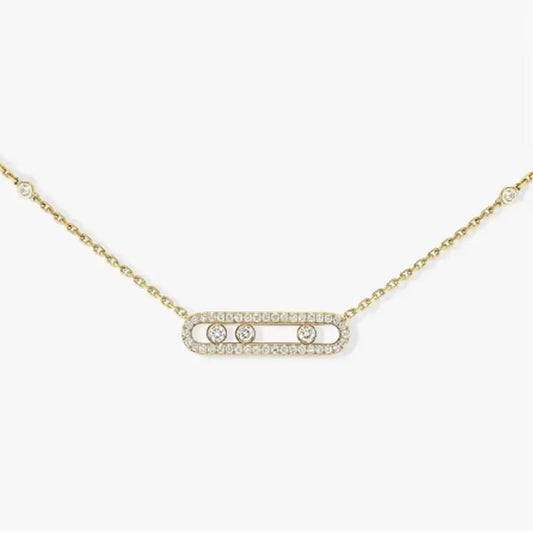 Zircon bar necklace (gold -plated brass) -Ne484