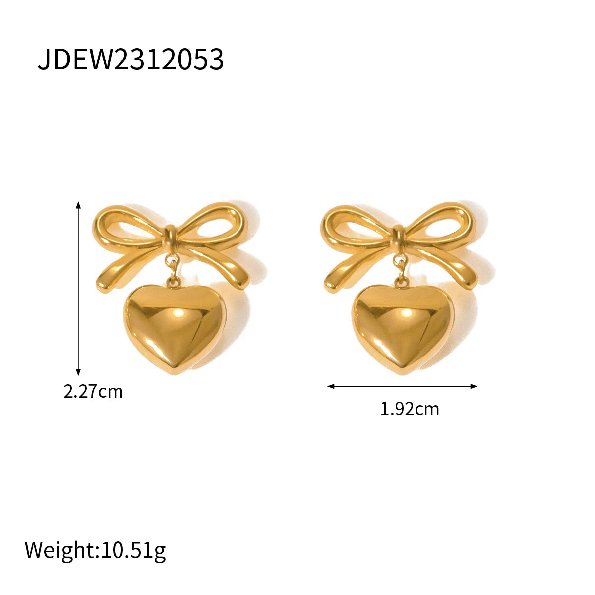 Boucle d'oreille coeur et noeud dorés-EA523