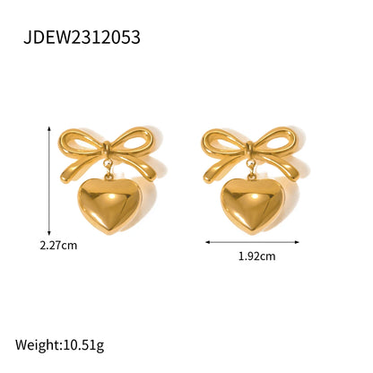 Boucle d'oreille coeur et noeud dorés-EA523