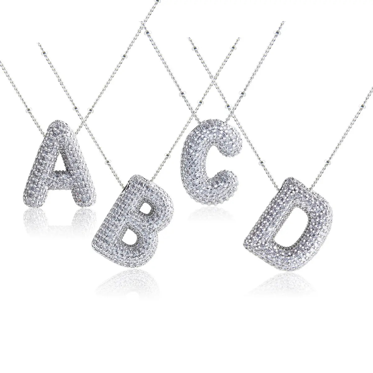 Silver necklace and zircon letters of alphabet-ne088