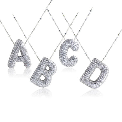 Silver necklace and zircon letters of alphabet-ne088