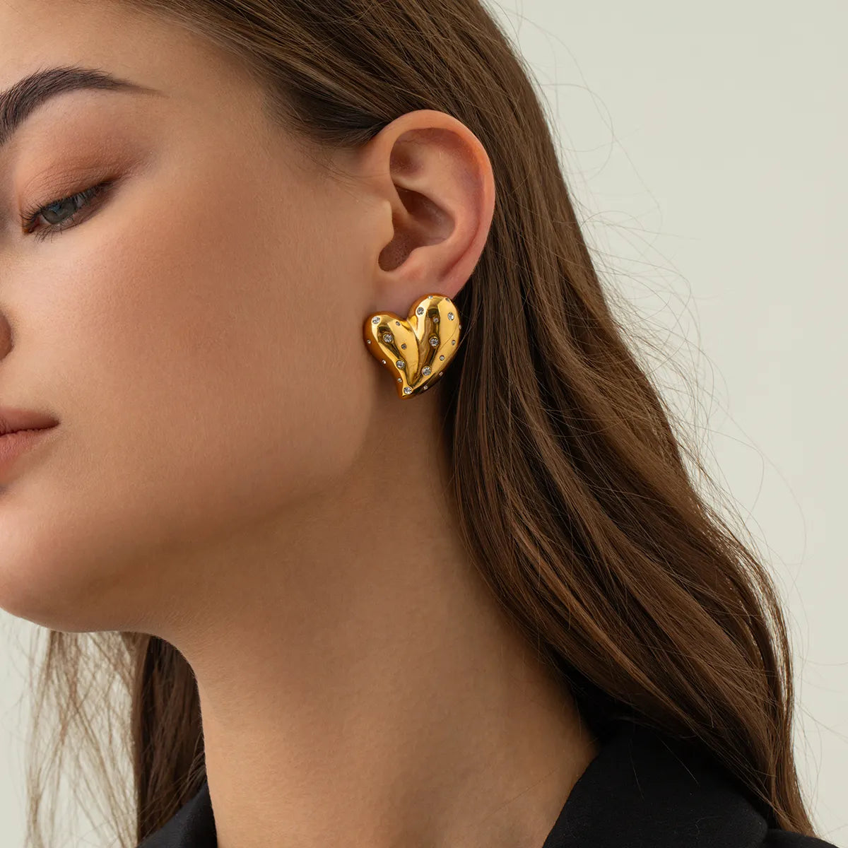 Gold heart earrings with stones-EA301