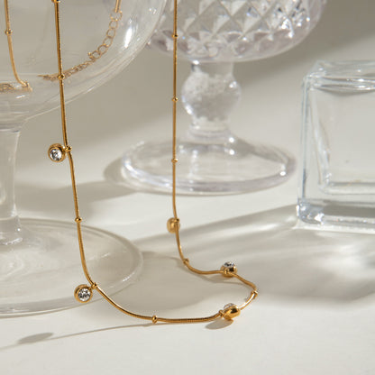 Colier din oțel placat cu aur cu zirconi mici-NE006