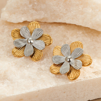 Earrings of steel double flower-ea116