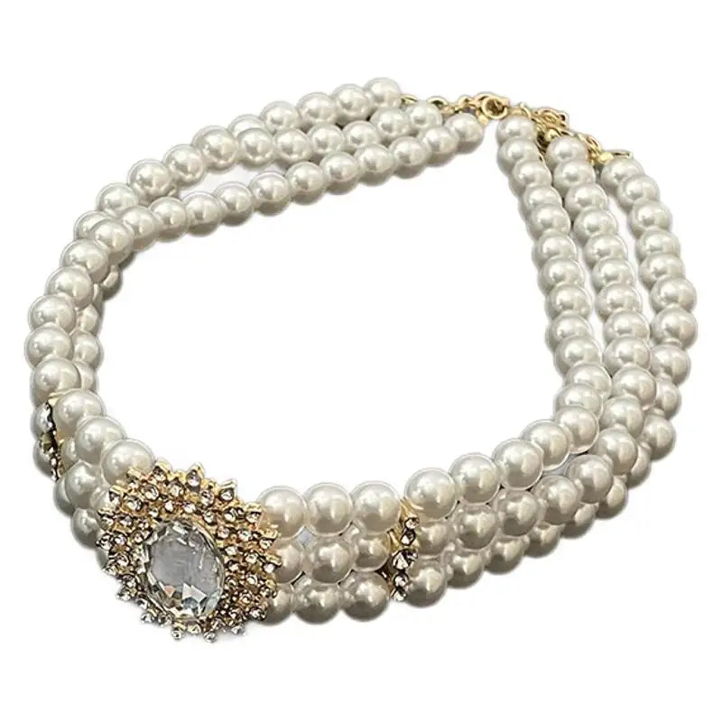 Necklace with pearls and rhinestones - w208