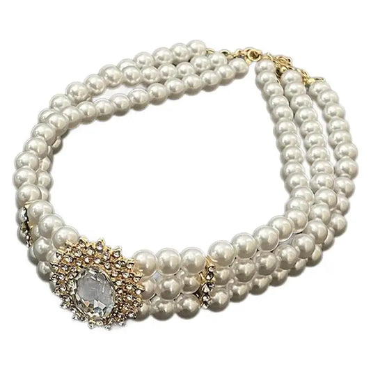 Necklace with pearls and rhinestones - w208