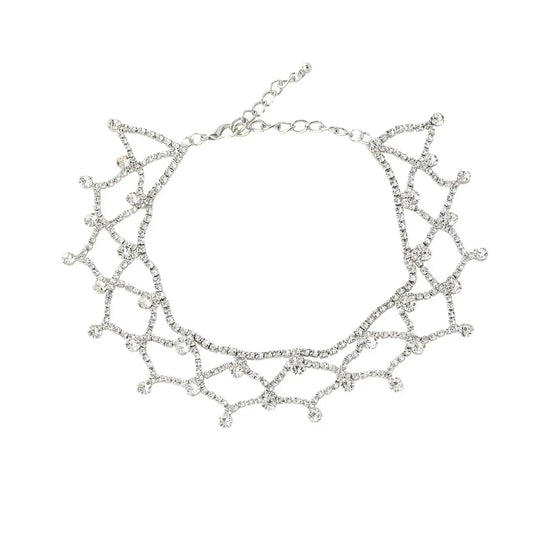 Brass necklace with rhinestones choker - w153