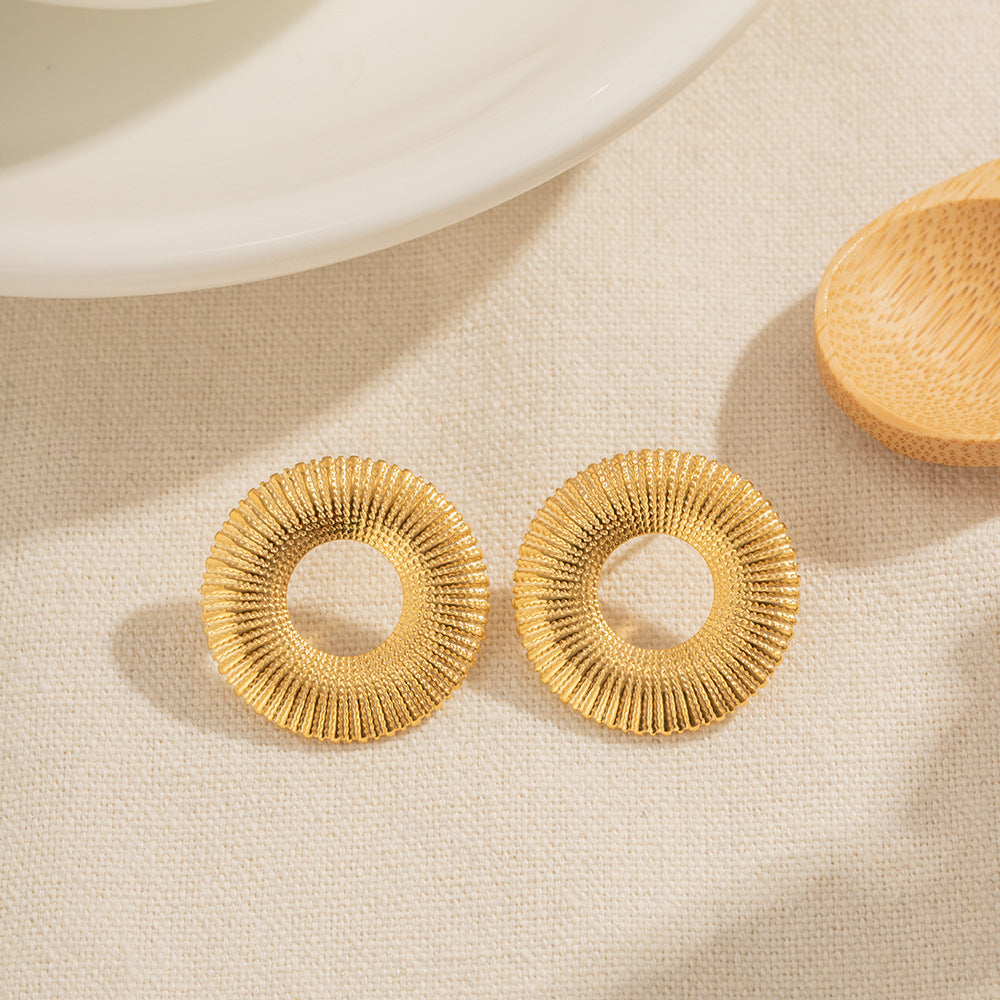 *Σκουλαρίκια χρυσό ατσάλι στρόγγυλο με υφή-EA144
