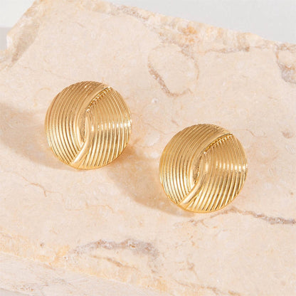 Σκουλαρίκια επιχρυσωμένο ατσάλι στρόγγυλα με ραβδώσεις-EA510