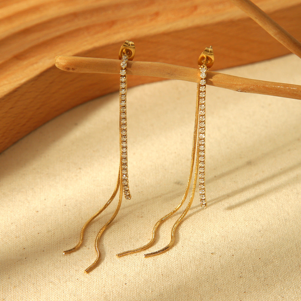 Σκουλαρίκια επιχρυσωμένο ατσάλι μακρυά με zircon-EA418