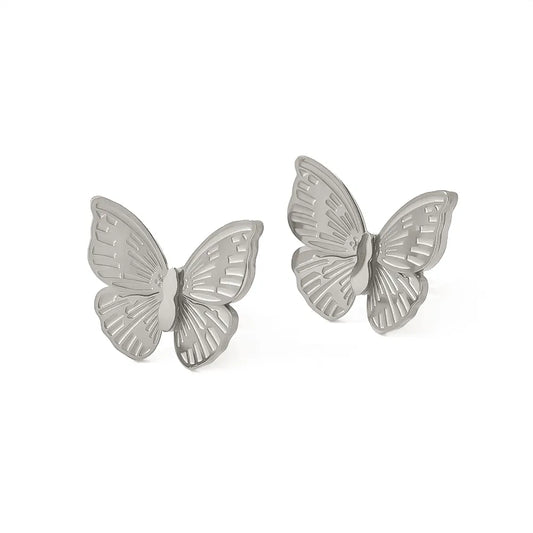 Silver earrings with steel butterflies - w067