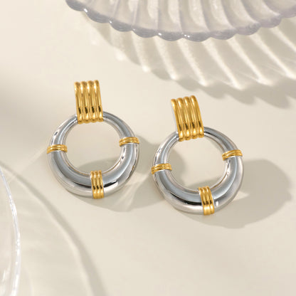 Σκουλαρίκια ατσάλι στρόγγυλο με χρυσές λεπτομέρειες-EA263