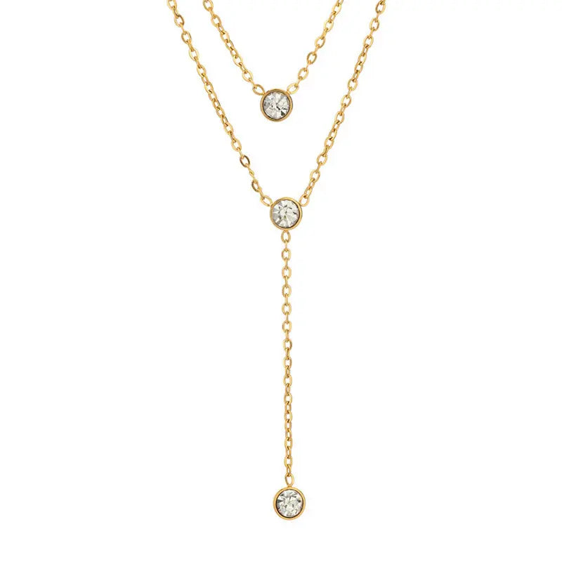 Necklace gold steel triple with zircon-ne437