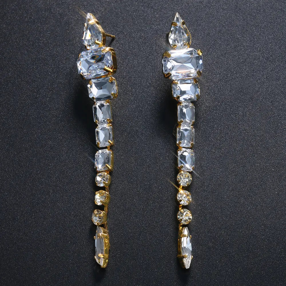 Long earrings with rhinestones - w301