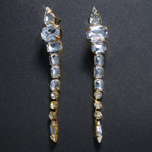 Long earrings with rhinestones - w301