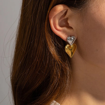 Double Heart Earrings Silver Gold-EA520