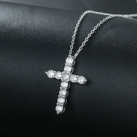 Brass cross necklace with zircon - w178