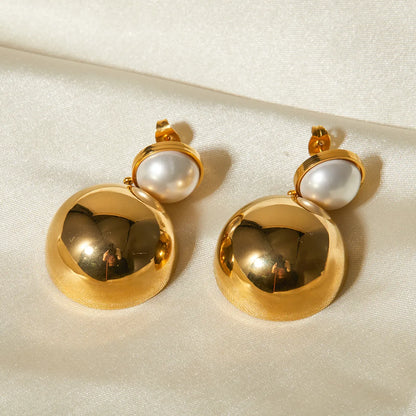 Σκουλαρίκια με πέρλα και χρυσό ατσάλι-EA346