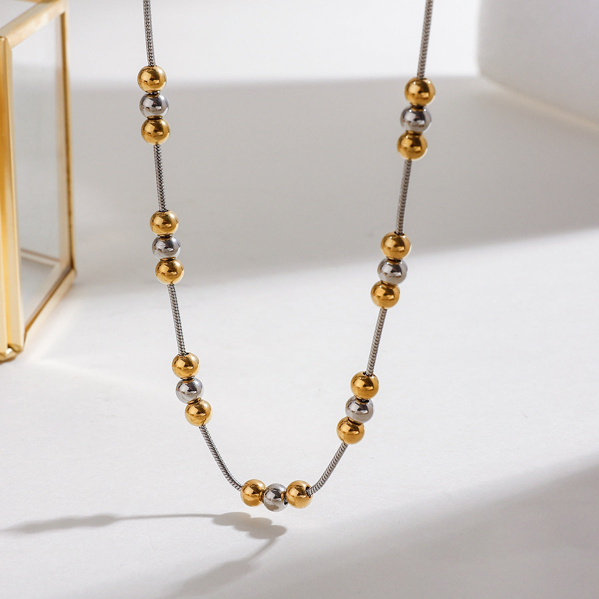 Colier din otel cu margele de otel-NE396