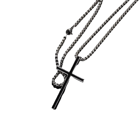 Necklace black cross-ne442