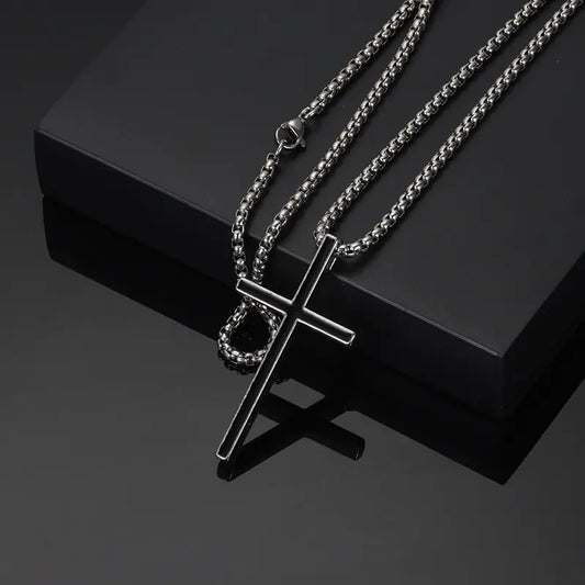 Necklace black cross-ne442