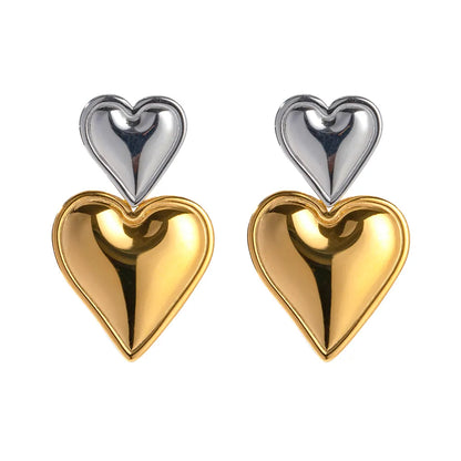 Σκουλαρίκια με διπλή καρδιά ασημί χρυσό-EA520
