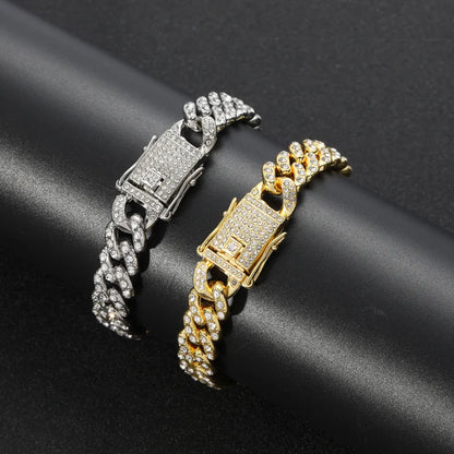 Bracelet male gold wide chain with crystals-br246