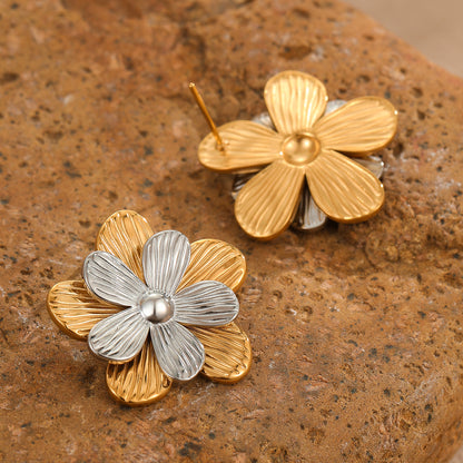 Earrings of steel double flower-ea116
