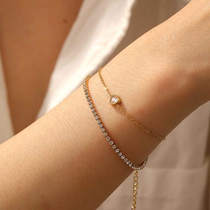 Βραχιόλι επιχρυσωμένο ατσάλι με καρδιά και αλυσίδα zircon-BR122