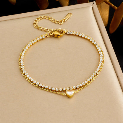 Βραχιόλι επιχρυσωμένο ατσάλι με καρδιά και αλυσίδα zircon-BR122