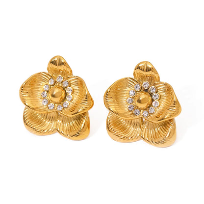 Steel flower earrings - w026