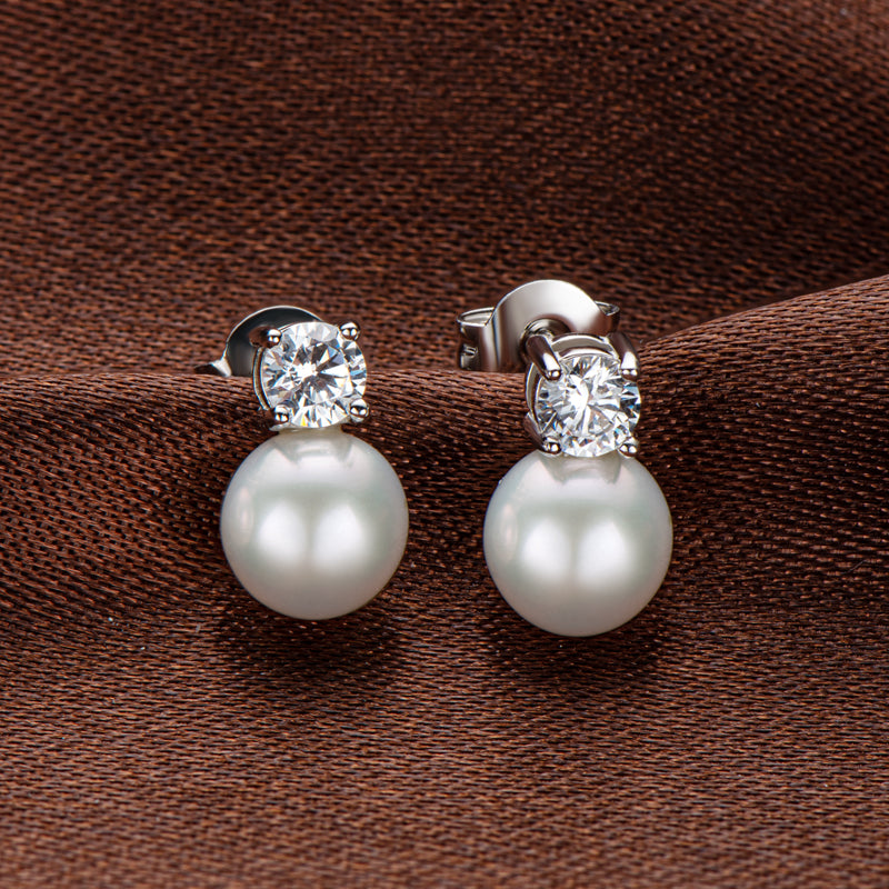 Σκουλαρίκια ατσάλι με zircon και πέρλα-EA417