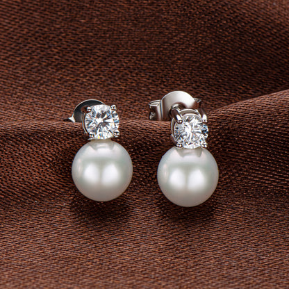 Σκουλαρίκια ατσάλι με zircon και πέρλα-EA417