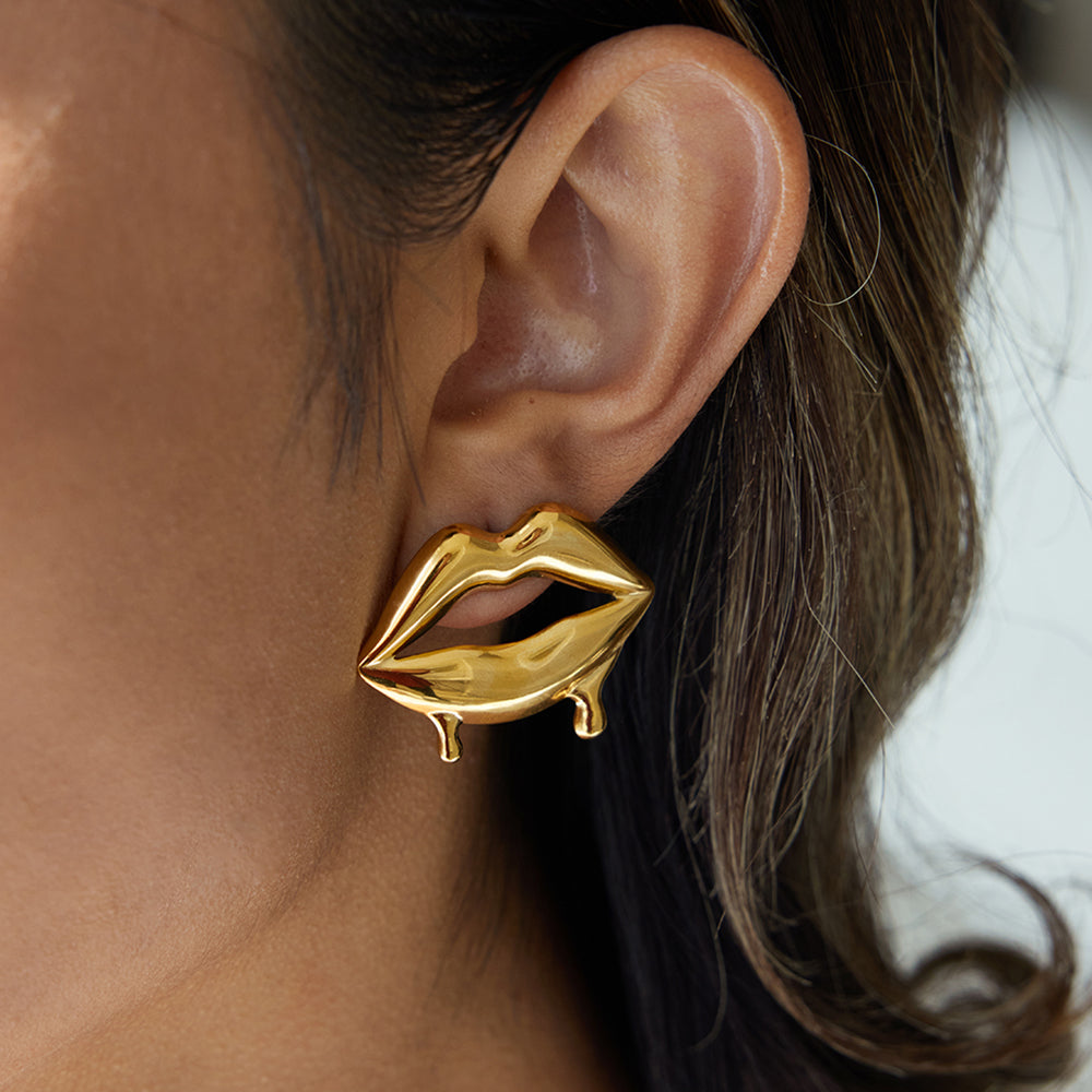 Σκουλαρίκια επιχρυσωμένο ατσάλι με χείλια-EA614