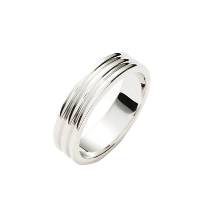 Ring steel wedding thick silver with line-r243