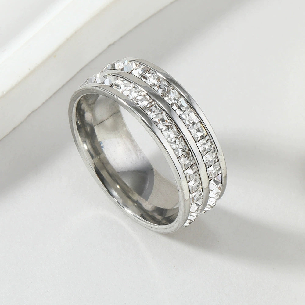 Δαχτυλίδι ατσάλι διπλό με στρας-R189