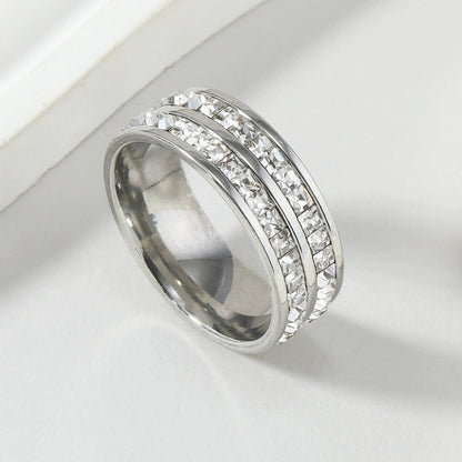 Δαχτυλίδι ατσάλι διπλό με στρας-R189