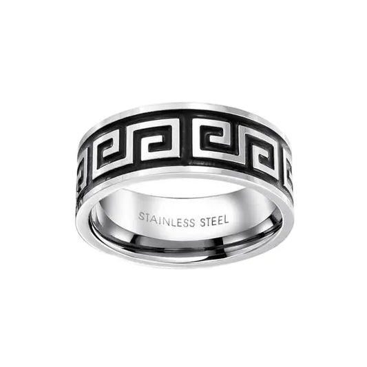 Ring steel wedding thick silver with meander-r248