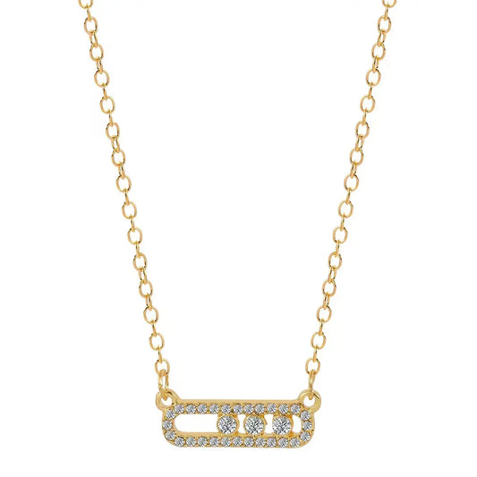 Zircon bar necklace (gold -plated brass) -Ne484