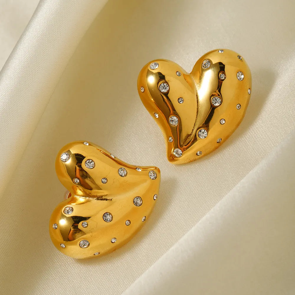 Boucles d'oreilles coeur doré avec pierres-EA301