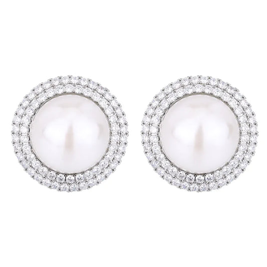 Pendientes perlas grandes 3,5cm con strass - EA282